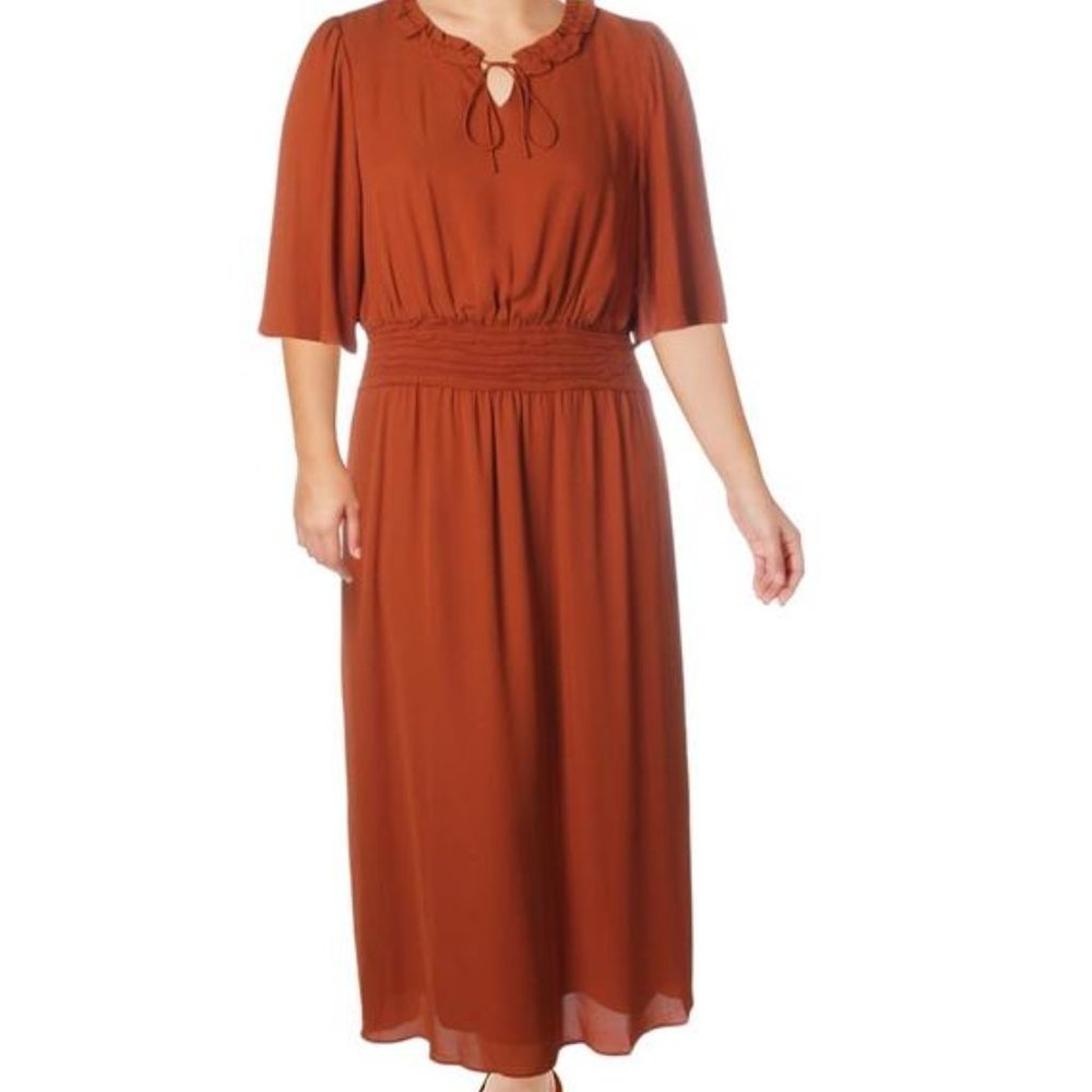 NWT SMOCKED WAIST RUFFLED MIDI DRESS - Medium